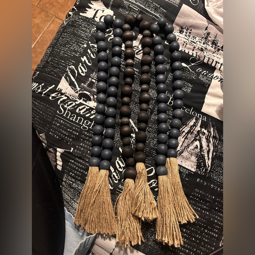 Decorative Beaded Tassel Strand Set - Blue & Brown